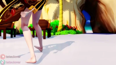 【R-18 MMD】Hu Tao - ODD EYE CIRCLE - Praia, Bundinha e Pés Nus