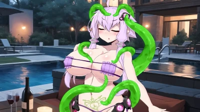 Yukari com a barriga inflada pelo mestre tentáculo – versão iwara