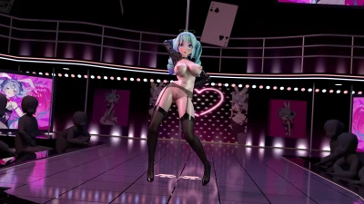 初音ミクのエロ蹲踞 黒ストッキングとハイヒールで誘惑