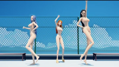 Nami Robin Vivi 裸體 Mannequin 舞蹈與Serah－One Piece MMD