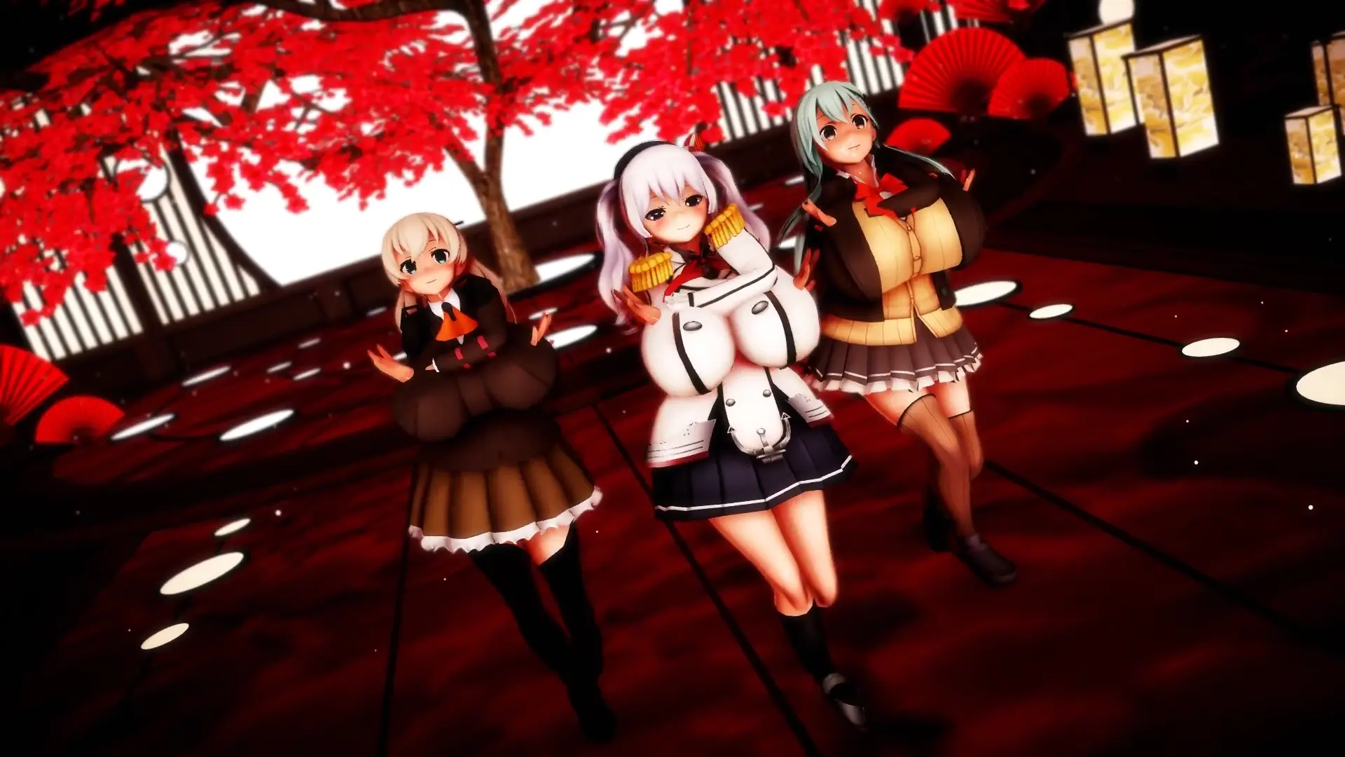 Kashima, Suzuya и Kumano в откровенных бикини PiNK CAT – Kancolle MMD