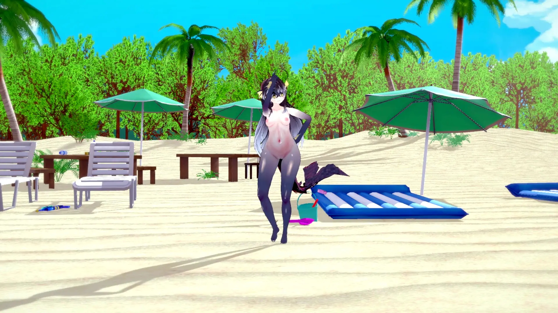 Sensual Monstra Marinha Nua Dançando na Praia (Câmera Fixa)【MMD】davidhuang